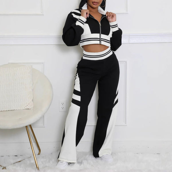 High-neck zip-up top two-piece set