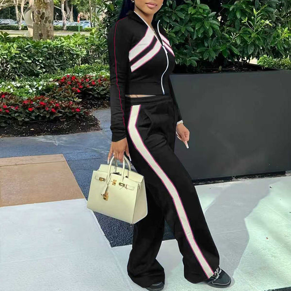 Zippered color-blocked two-piece set