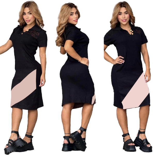 Lapel Mid-length Hip Dress