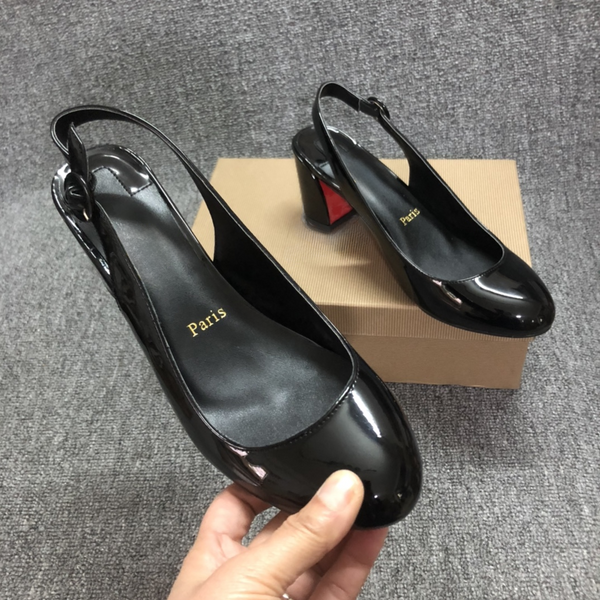 Black Leather Chunky Heel