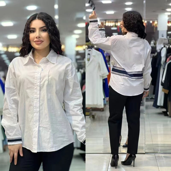 Solid Color Embroidered Letter Shirt