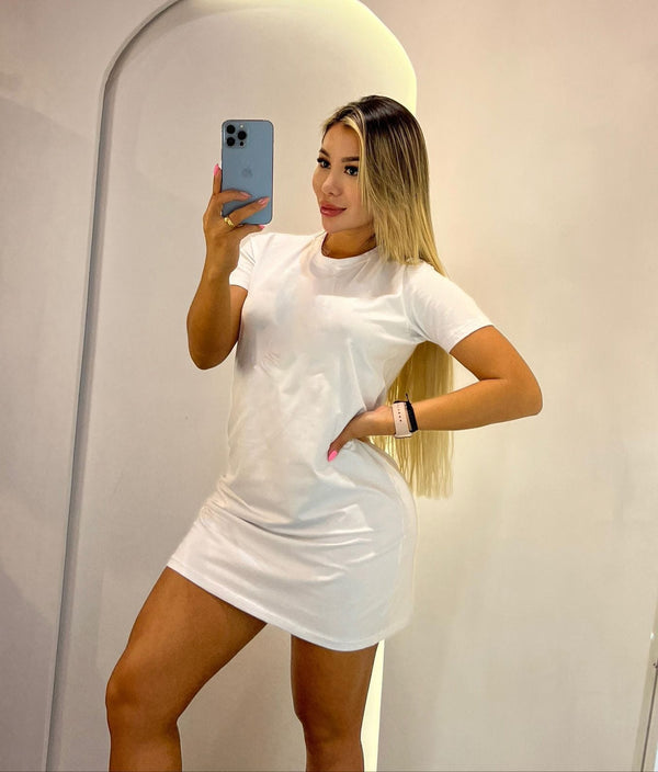 Embroidered Steel Beaded Crew Neck Dress