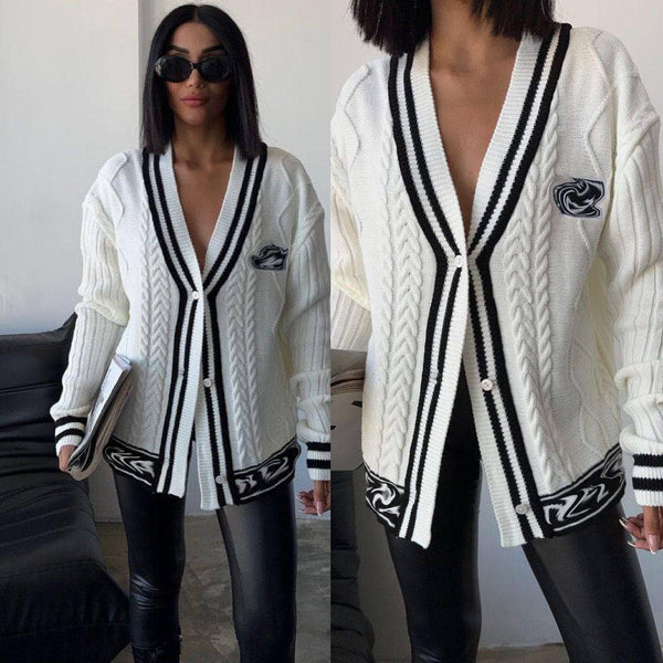 Black and White Matching Color Slimming Cardigan