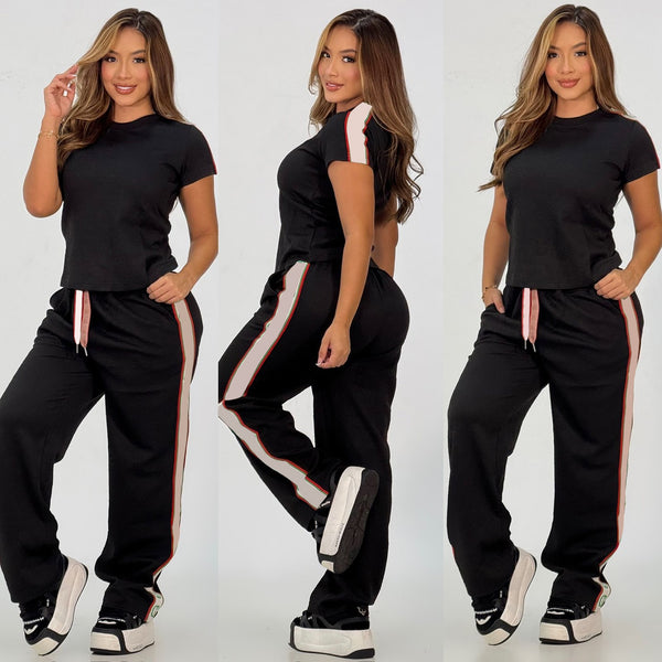 Crown Neck Top + Wide Leg Pants