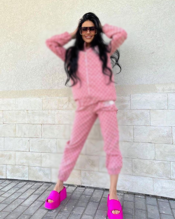 Embroidered Zipper Two Piece Set