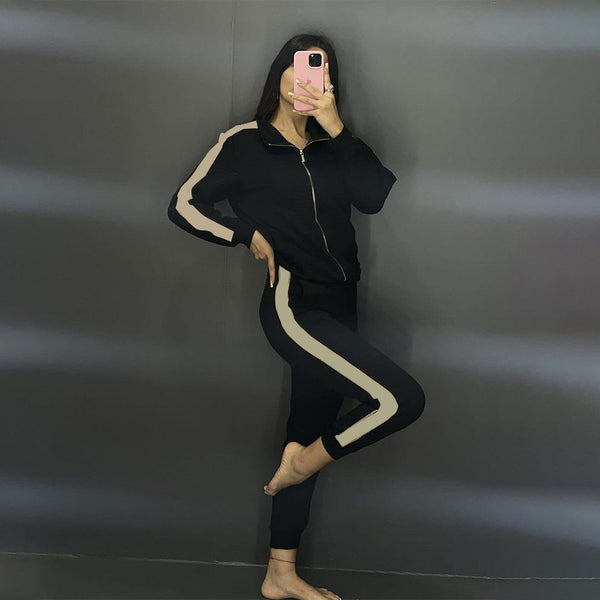 Embossed Embroidery Zip-up Jacket Suit