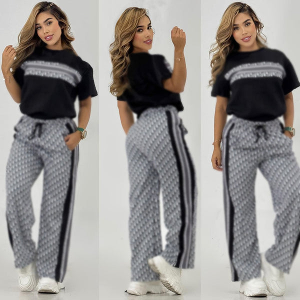 Short-sleeved T-shirt + Wide-leg Pants