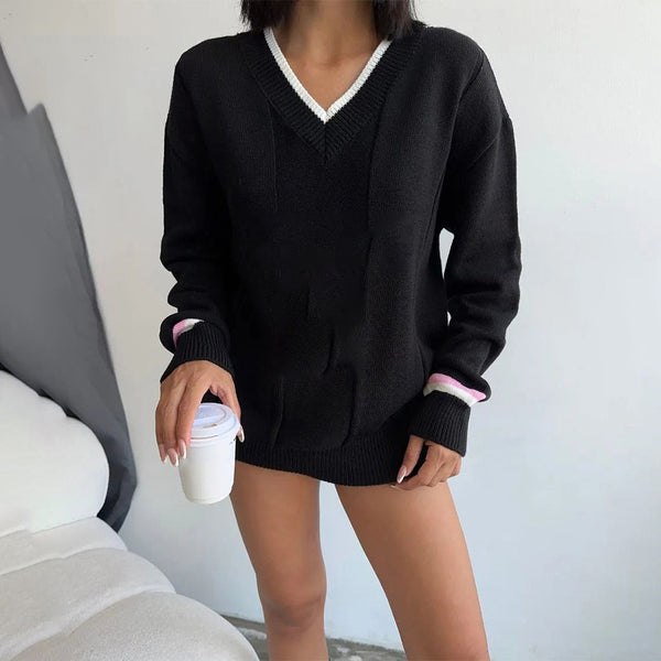 Knitted Embroidered V-neck Top