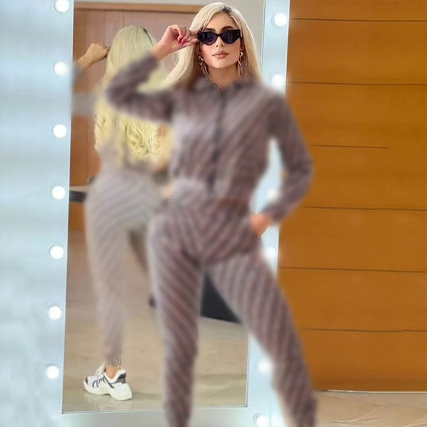 Printed Hooded Zip-up Two-piece Suit