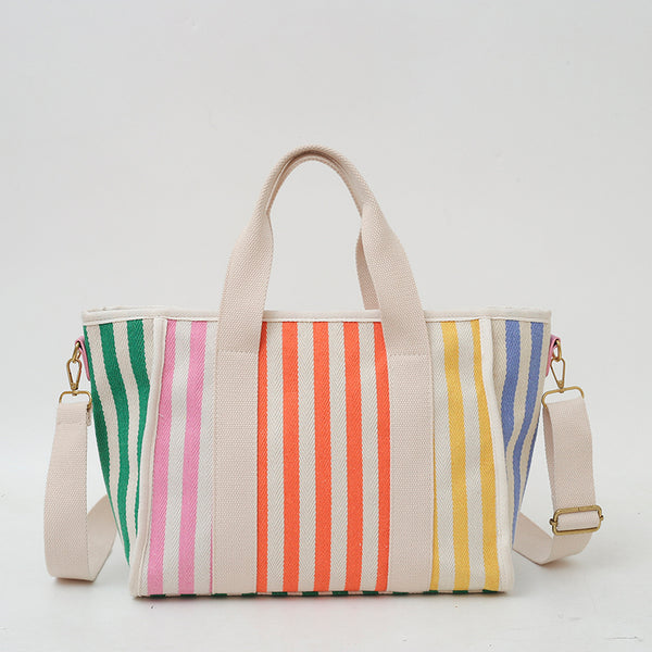Colorful striped canvas tote bag