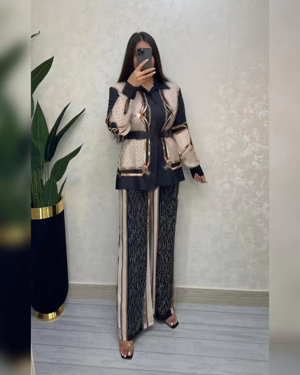 Fashion Print Long-sleeved Two-piece Set