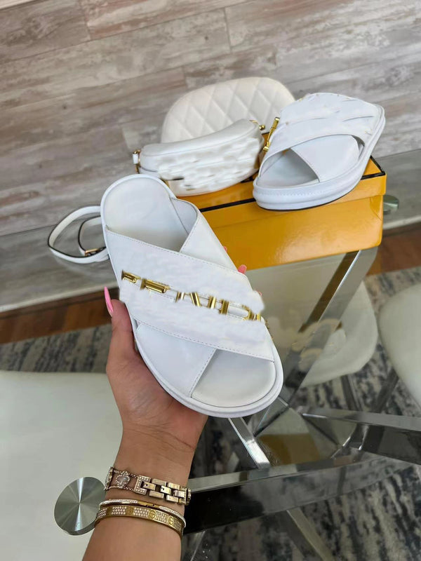 White Slippers and Bag