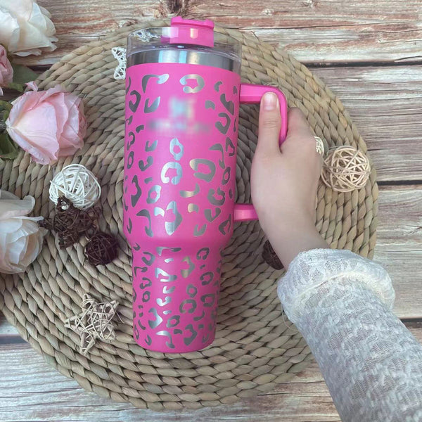 Leopard Stainless Steel Handle Insulated Tumblers