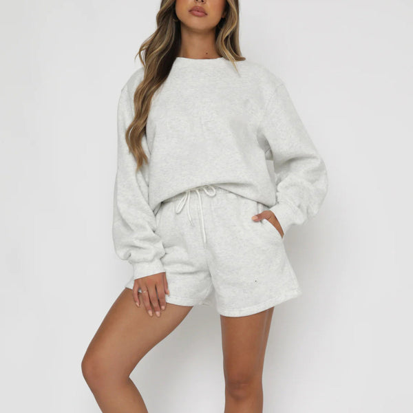 Women's Long-sleeved Sweatshirt + Shorts