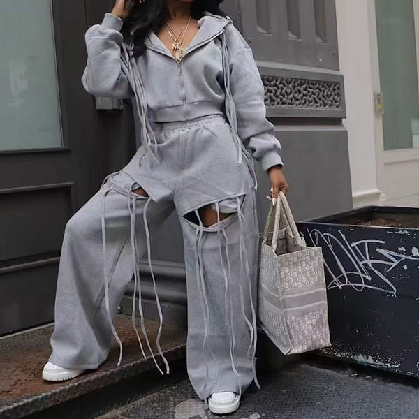 Wide-leg pants and jacket set