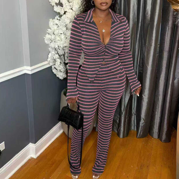New Autumn/Winter Striped Two-Piece Set for Women