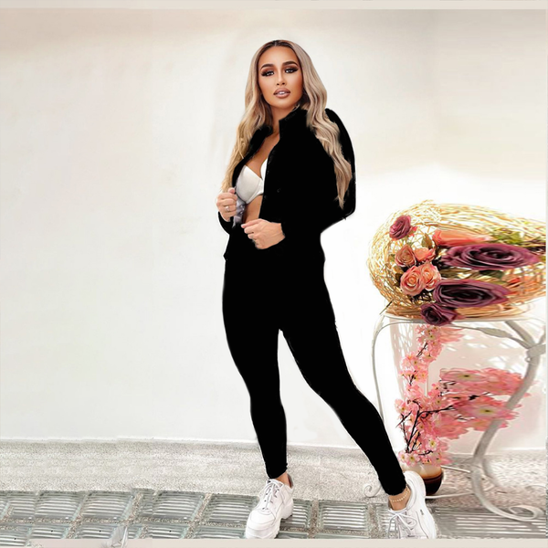 Printed Zipper Two-piece Suit