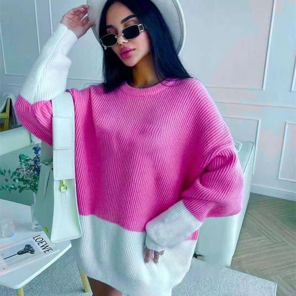 Contrast Color Mid-length Sweater