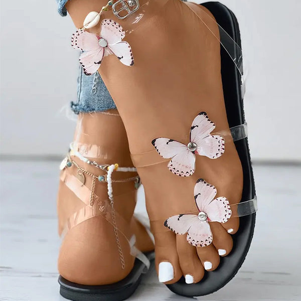 Butterfly Pattern Slingback Clear Strap Sandals