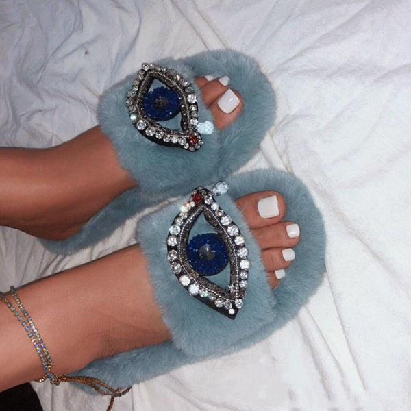 Devil's Eye furry house slipper