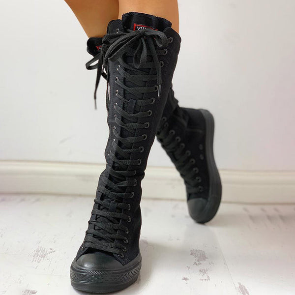 Canvas Side Zipped Lace-Up Boots