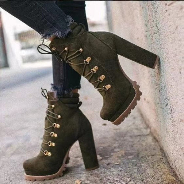 Lace-up suede women martin boots