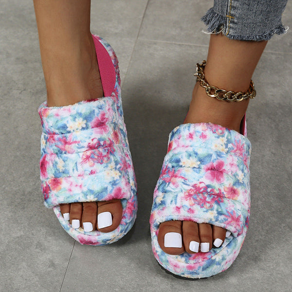 Floral flower plush shoes