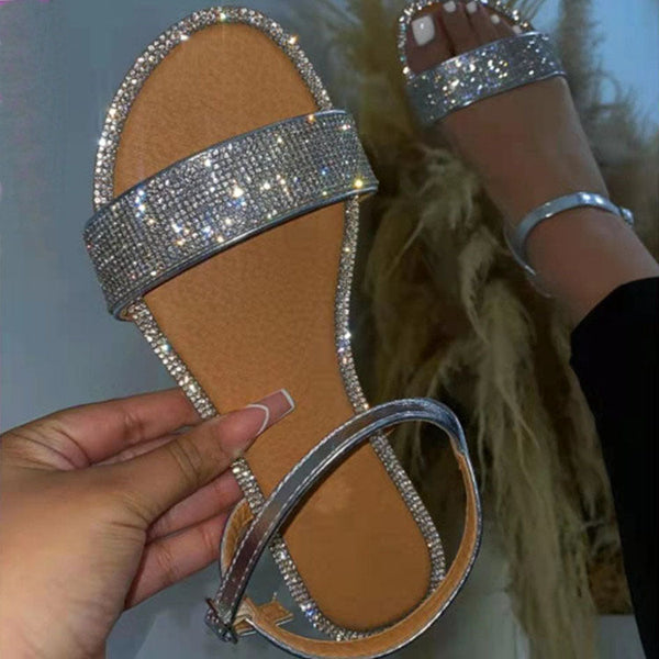 Fashion flat sandals with rhinestones