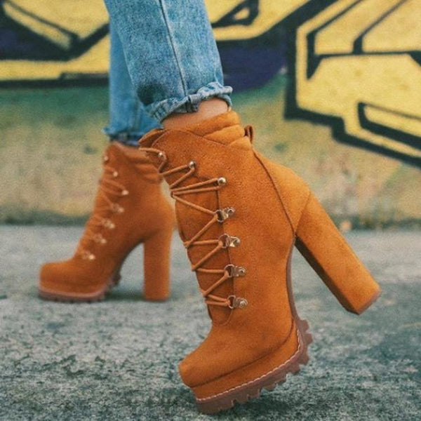 Fashion lace-up high heel boots